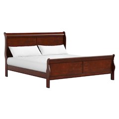 Cherry Brown Wooden King Size Sleigh Bed Frame – Classic King Bed Frame Wood
