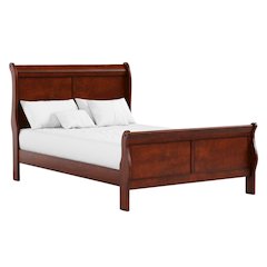 Brown Wooden Full Size Bed Frame – Sleigh Platform Bed with Headboard