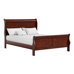 Brown Sleigh Bed Frame, Queen Size – Platform Bed Frame with Headboard