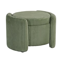 Green Round Ottoman with Storage – Fabric Ottoman Coffee Table for Living Room