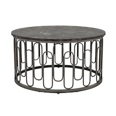 Gray Round 36 Inch Marble Coffee Table with Modern Metal Base