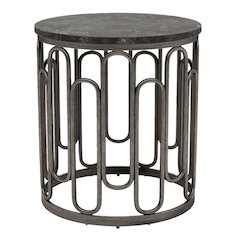 Gray Marble Top Round End Table with Black Iron Base – Small Marble End Table