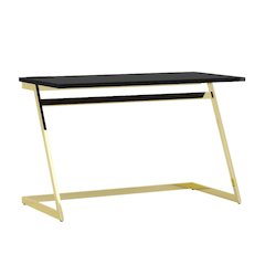 Black Writing Desk – 47.25 Inch Brass Plated Frame Computer Desk with USB