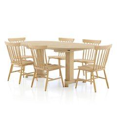 Keyana 7-Piece Solid Wood Dining Table Set in White Oak