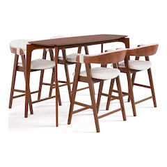Alara 5-Piece Walnut Solid Wood Counter Dining Table Set