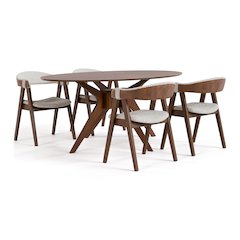 Demase 5-Piece Walnut Solid Wood Dining Table Set