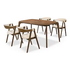 Sheil 5-Piece Walnut Wood Dining Table Set