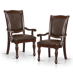 Alstroemeria Wood Faux Leather Arm Chair in Brown Cherry (Set of 2)