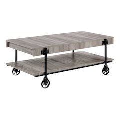 Acres Wood Natural Coffee Table with Metal Black Wheels