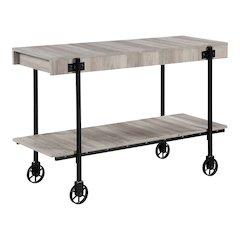 Acres Wood Natural Console Table with Metal Black Wheels