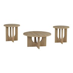 Carmel Modern Solid Wood 3-Piece Round Coffee Table Set