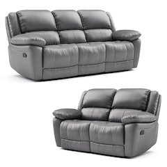 Torrel Modern 2-Piece Leather Reclining Sofa Set, Dark Grey