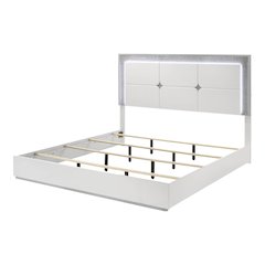 Wellan Modern Wood Panel Bed with LED in White