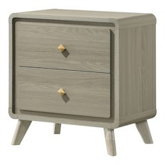 Xylia Modern Solid Wood Nightstand with 2 Drawers, Grey
