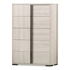 Turntile Modern Wood 5-Drawer Chest in Washed White