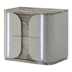 Agena Modern 2-Drawer Nightstand with LED in Light Gray