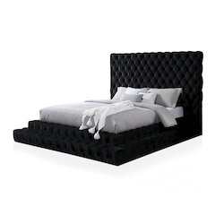 Biron Glam Fabric Tufted Platform King Bed in Black
