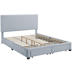 Harper Fabric Bed with 2-Drawer in Light Gray