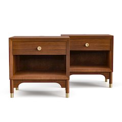 Oberlander Walnut Nightstand with LED and USBs (Set of 2)