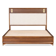 Oberlander Walnut Platform Bed with LED Boucle Headboard