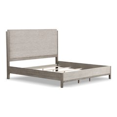 Yasgard Solid Wood Panel Bed with Padded Headboard in Gray