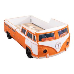 Shelline Novelty Peace Bus Wood Twin Kids Bed with LED