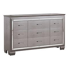 Rachel Contemporary Solid Wood 9-Drawer Dresser in Silver