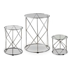 Nikova Glass Top 3-Piece Nesting Table Set in Silver