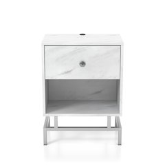 Lyn Contemporary Wood 1-Drawer End Table in White Marble