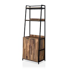 Bimme Rustic Metal 4-Shelf Wine Cabinet in Oak and Black