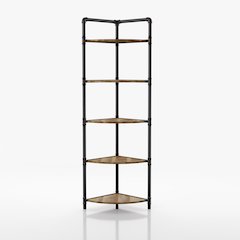 Harkey Industrial Wood 5-Tier Corner Bookcase in Sand Black