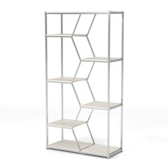 Hopple Metal 7-Shelf Bookcase in Chrome and White