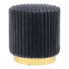 Vena Modern Upholstered Round Ottoman, Dark Grey and Gold