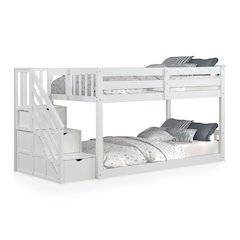 Sabrina White Wood Twin over Twin Bunk Bed with Staircase