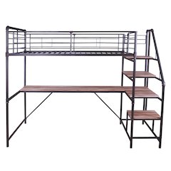 Pico Metal Twin Loft Bed with Workstation in Sand Black