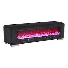 Alson Fabric Bench with Fire Log Visual Fireplace