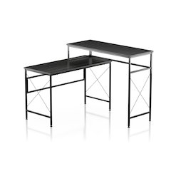 Washall Industrial Wood Computer Desk with USB in Gray