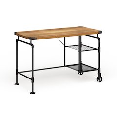 Jonathan Metal Writing Desk with Casters in Antique Black
