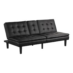 Fallein Black Faux Leather Futon Sofa Bed with USB Ports