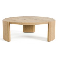 Honora Modern Oak Wood Round Coffee Table with Plinth Base