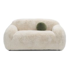 Grizzly Faux Fur Long-Pile Shaggy Loveseat with Ball Pillow