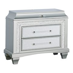 Anson Glam Silver Wood 3-Drawer Nightstand with LED