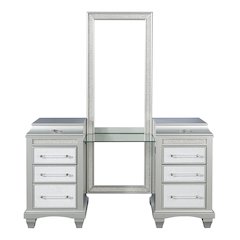Anson 2-Piece Silver Vanity Table and Mirror Set with LED