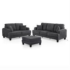 Kasin 3-Piece Chenille Living Room Set with USB Ports