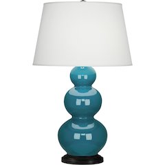 Peacock Triple Gourd Table Lamp in Peacock Glazed Ceramic Color