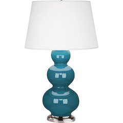 Peacock Triple Gourd Table Lamp in Peacock Glazed Ceramic Color