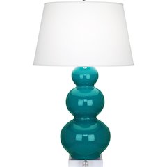 Peacock Triple Gourd Table Lamp in Peacock Glazed Ceramic Color