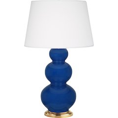 Cobalt Triple Gourd Table Lamp in Cobalt Glazed Ceramic Color