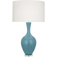 Matte Steel Blue Audrey Table Lamp in Matte Steel Blue Glazed Ceramic Color