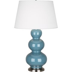 Steel Blue Triple Gourd Table Lamp in Steel Blue Glazed Ceramic Color